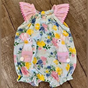 Mud Pie Floral Bunny Baby Romper